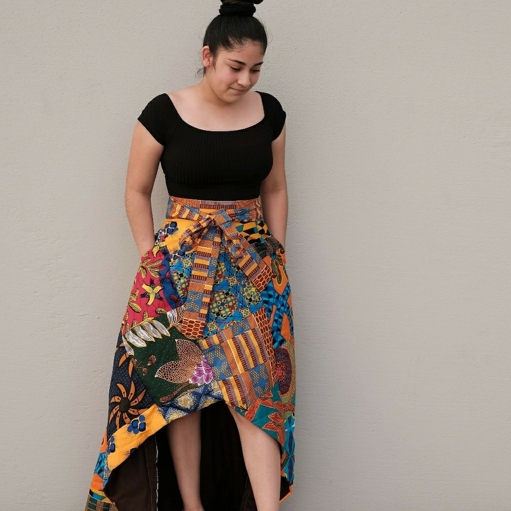 Women African Ankara patches high low skirt - Picture 2 of 7